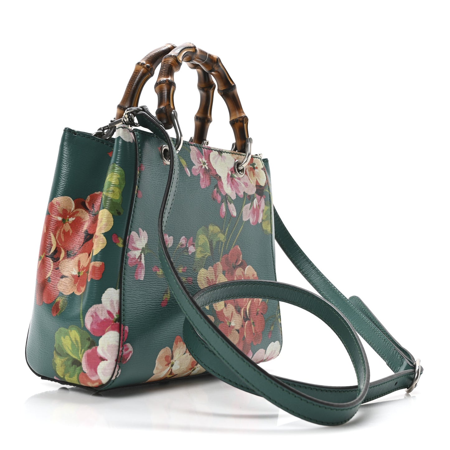 Shangai Calfskin Blooms Print Mini Bamboo Shopper Tote Bright Emerald Multicolor