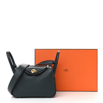 Hermes Taurillon Clemence Mini Lindy 20 Vert Cypress 11 of 11