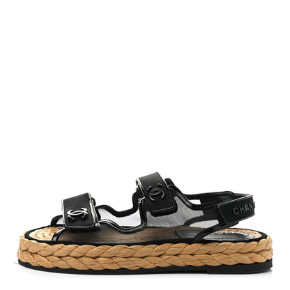 Chanel Mesh Patent Calfskin Velcro Dad Sandals 37 Black 1 of 10