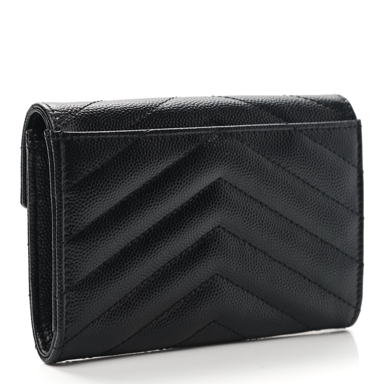 Saint Laurent Grain De Poudre Matelasse Chevron Small Monogram Envelope Wallet Black 3 of 7