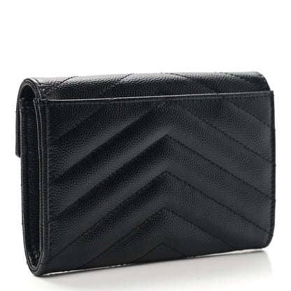 Saint Laurent Grain De Poudre Matelasse Chevron Small Monogram Envelope Wallet Black 3 of 7