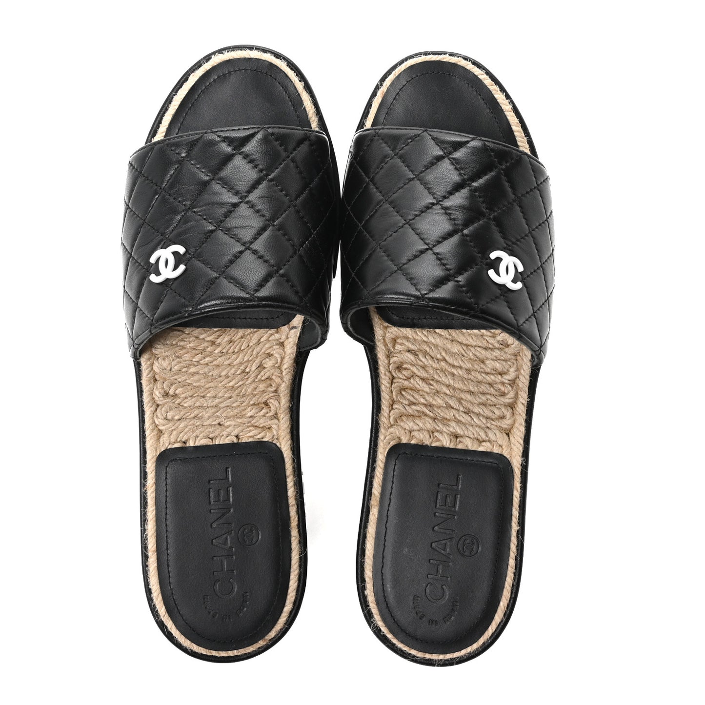 Lambskin Quilted CC Espadrille Slip On Sandals 41 Black