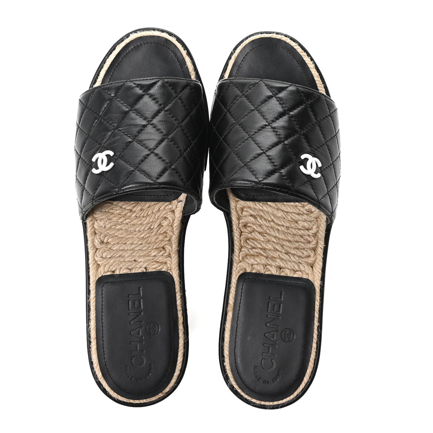 Chanel Lambskin Quilted CC Espadrille Slip On Sandals 41 Black 2 of 10