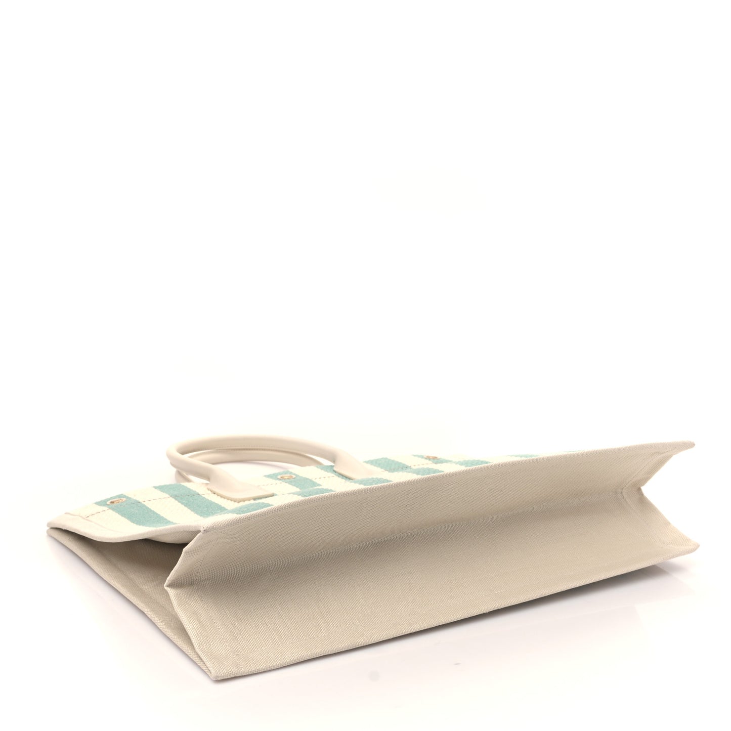 Cotton Linen Calfskin Striped Rive Gauche Tote Water Green