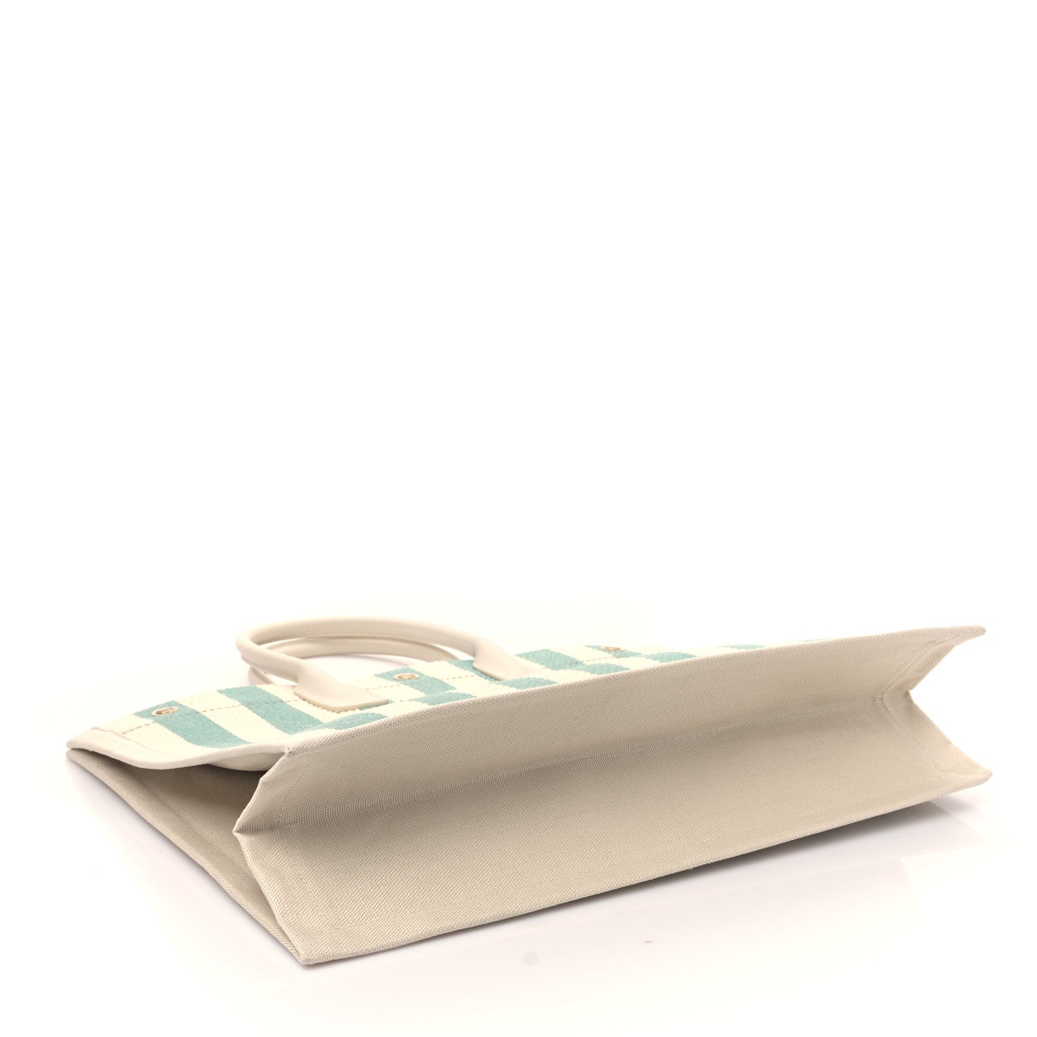 Saint Laurent Cotton Linen Calfskin Striped Rive Gauche Tote Water Green 4 of 8