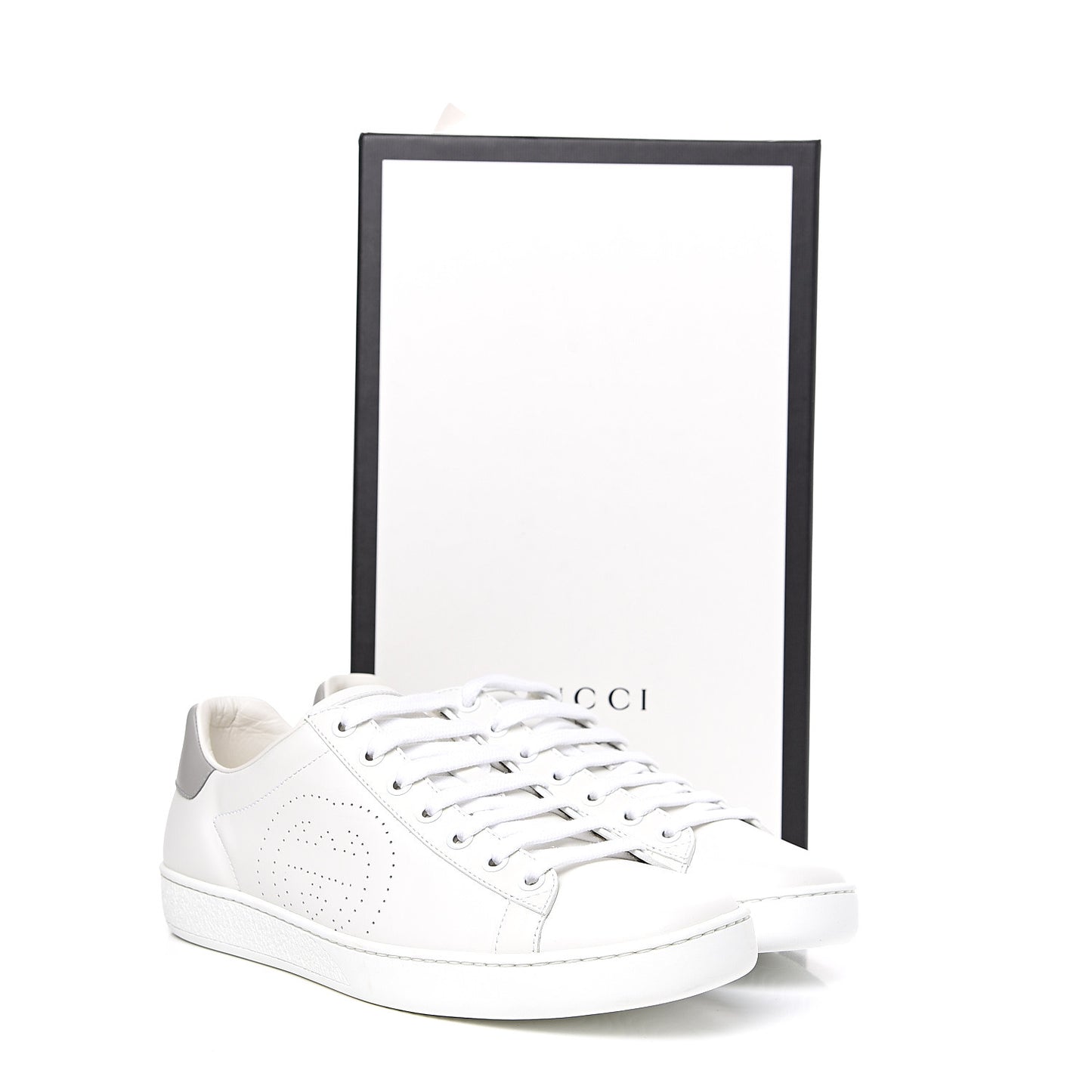 Calfskin Interlocking G Perforated Womens Ace Sneakers 39 White Grey Sky