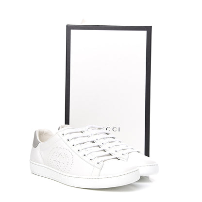 Gucci Calfskin Interlocking G Perforated Womens Ace Sneakers 39 White Grey Sky 9 of 9