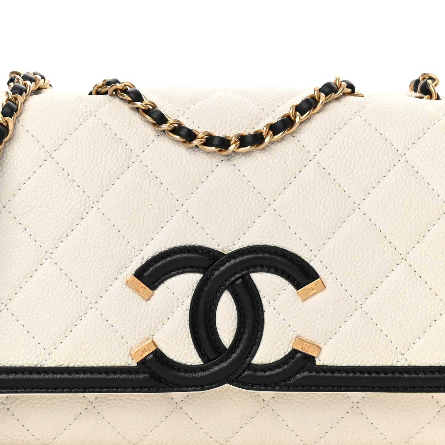 Caviar Quilted Small CC Filigree Flap White Black