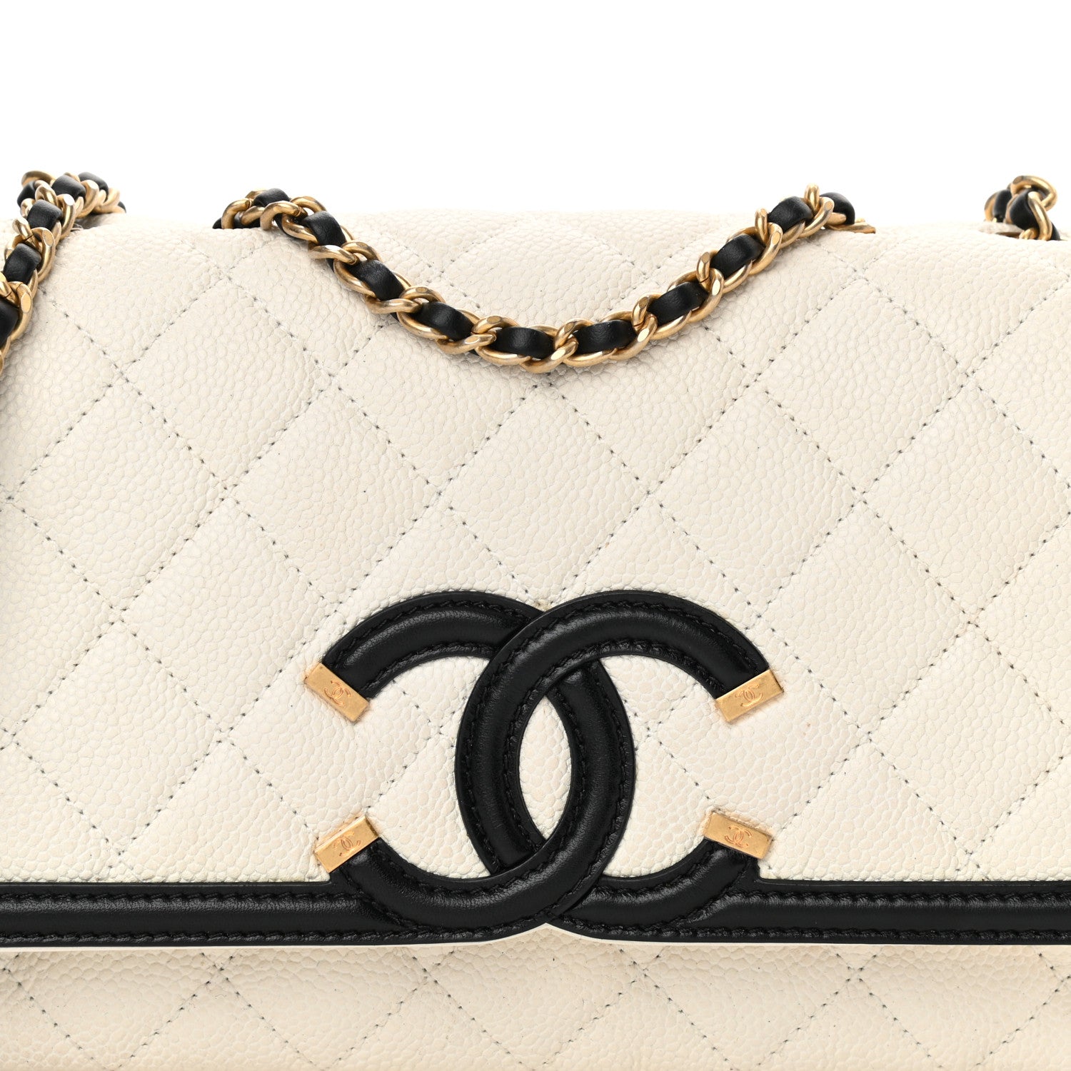 Chanel Caviar Quilted Small CC Filigree Flap White Black 7 of 12