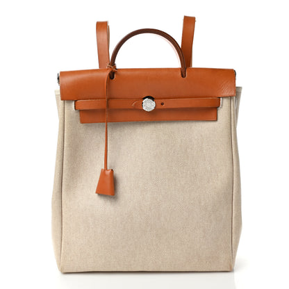 Hermes Toile Vache Calfskin Herbag 30 PM Backpack Natural 2 of 11