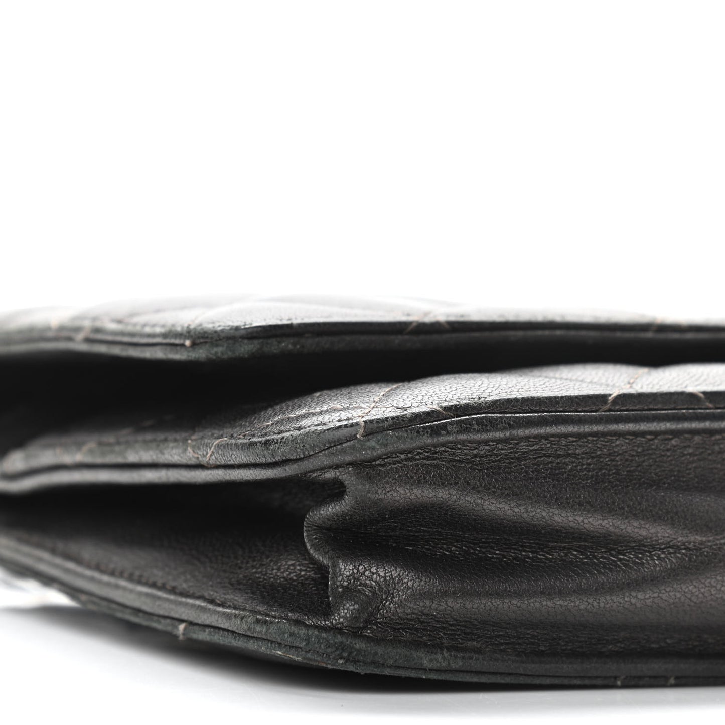 Metallic Lambskin Quilted Wallet On Chain WOC Dark Grey