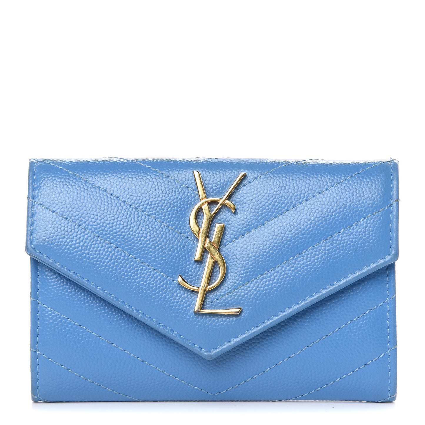 Grain de Poudre Matelasse Chevron Small Monogram Wallet Blue Clair