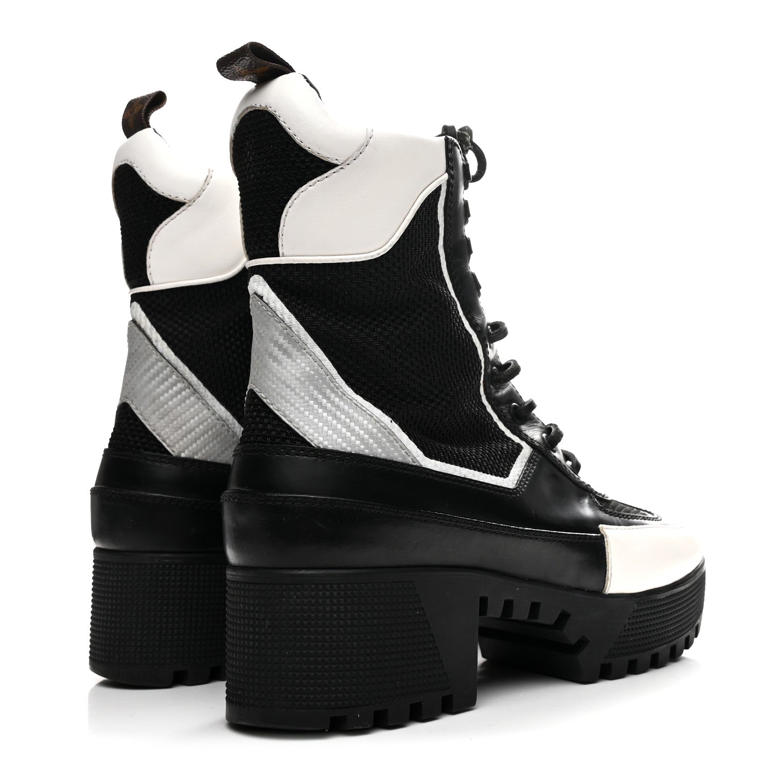 Louis Vuitton Calfskin Technical Nylon Laureate Platform Desert Boot 39 Black White 5 of 9