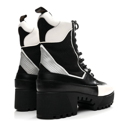 Louis Vuitton Calfskin Technical Nylon Laureate Platform Desert Boot 39 Black White 5 of 9