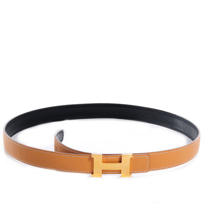 Hermes Vache Box Reversible 24mm Gold Constance H Belt Natural Noir 75 1 of 5