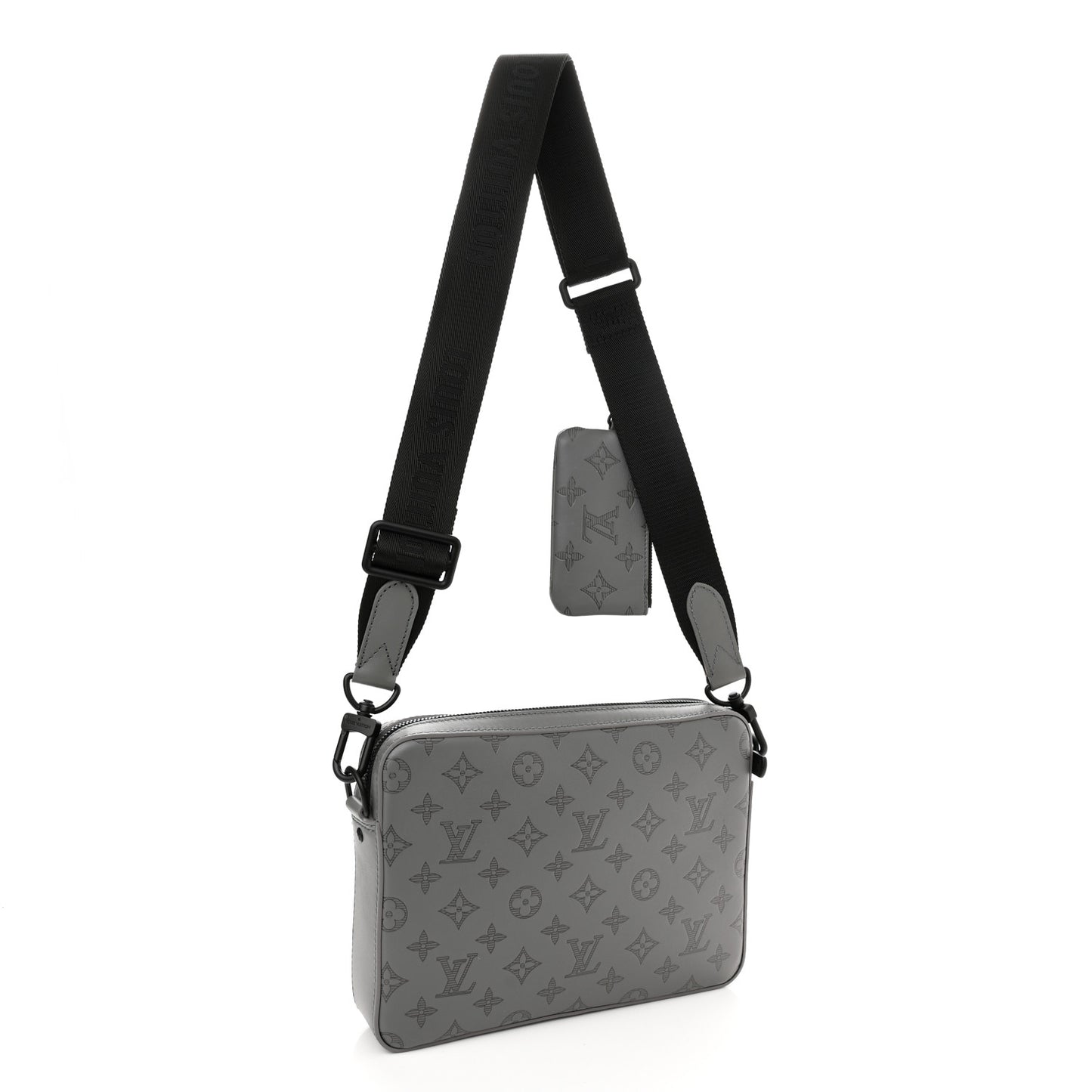 Calfskin Monogram Shadow Duo Messenger Anthracite Gray