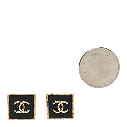 Chanel Metal Enamel CC Square Earrings Gold Black 2 of 5