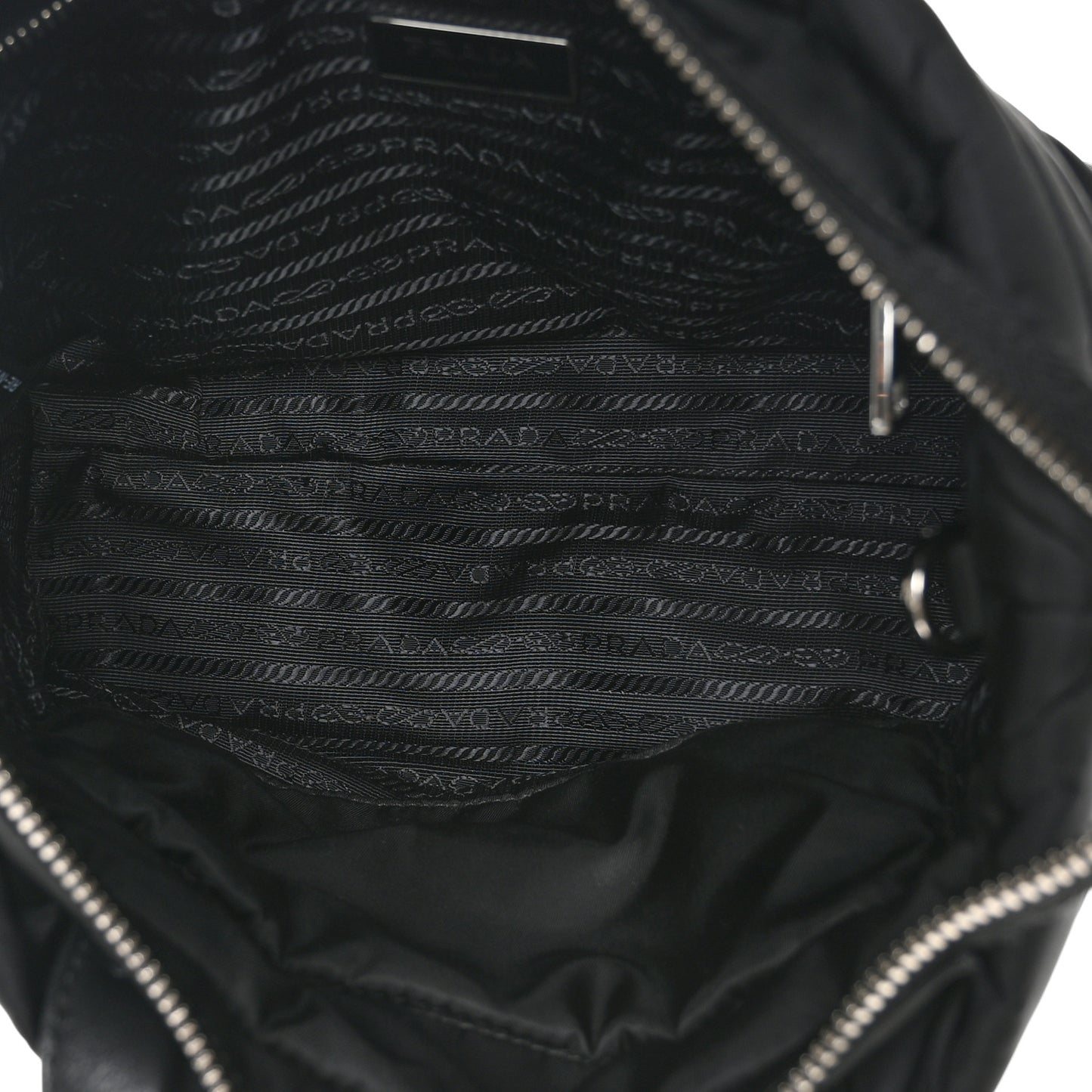Re-Nylon Nappa Triangle Quilted Padded Double Handled Zip Pocket Tote Black