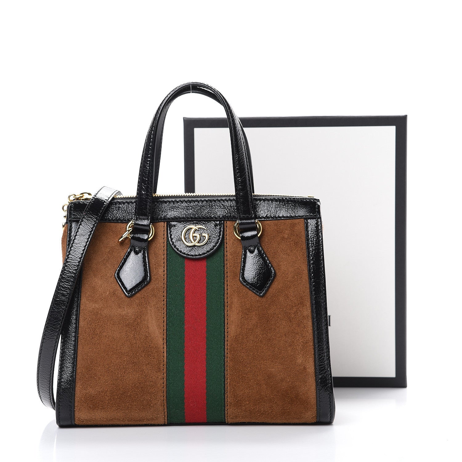 Gucci Suede Patent GG Web Small Ophidia Tote Bag Nocciola Black 11 of 11