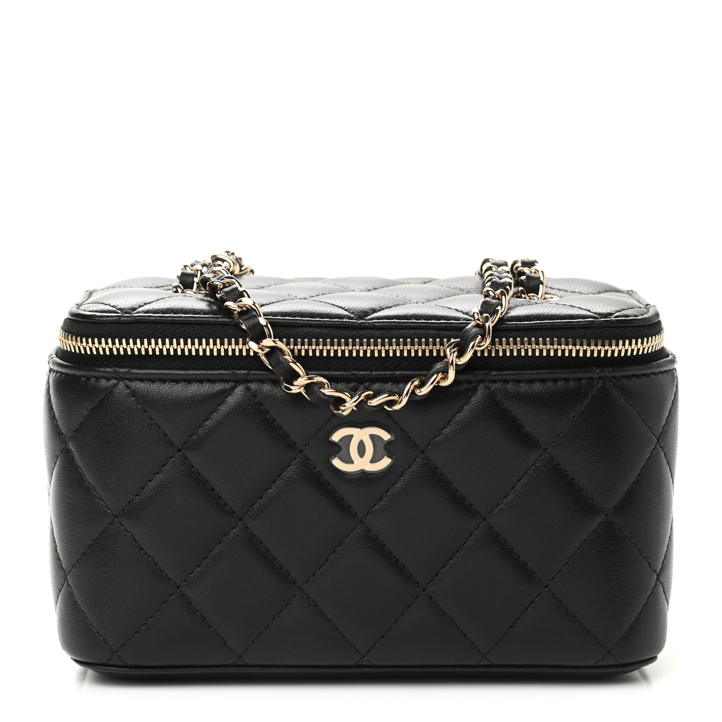 Lambskin Quilted Small Vanity Case With Chain Black