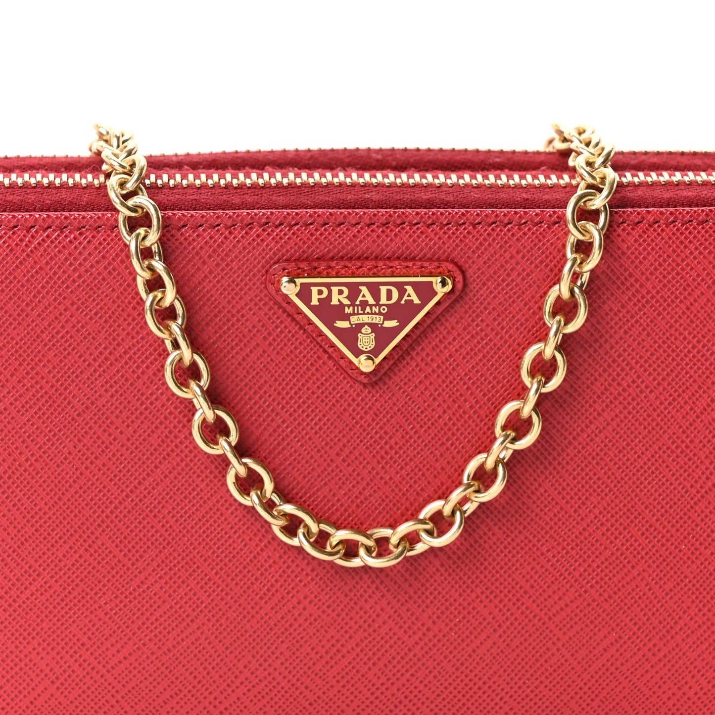 Saffiano Lux Mini Double Zip Chain Crossbody Bag Fuoco