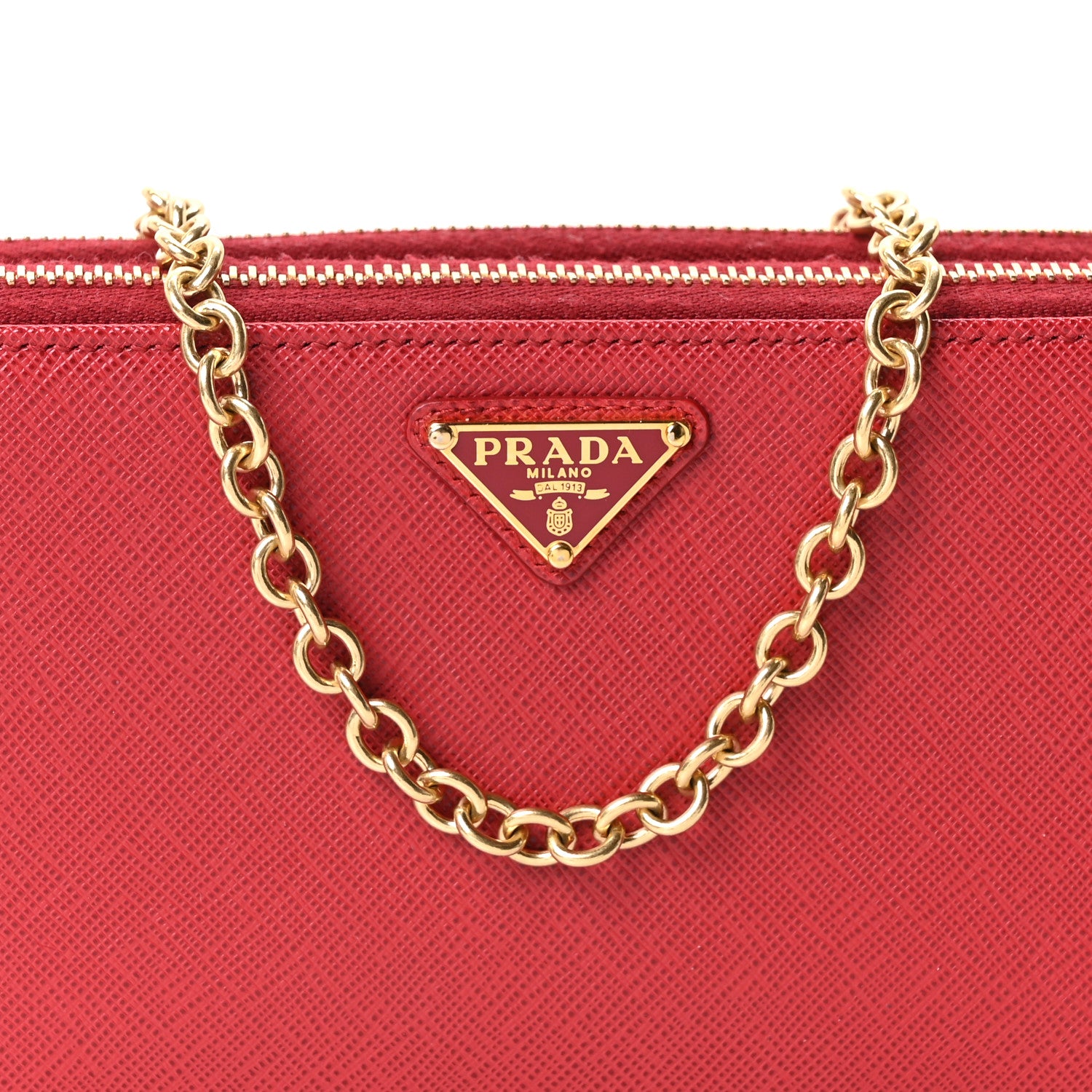 Prada Saffiano Lux Mini Double Zip Chain Crossbody Bag Fuoco 8 of 10