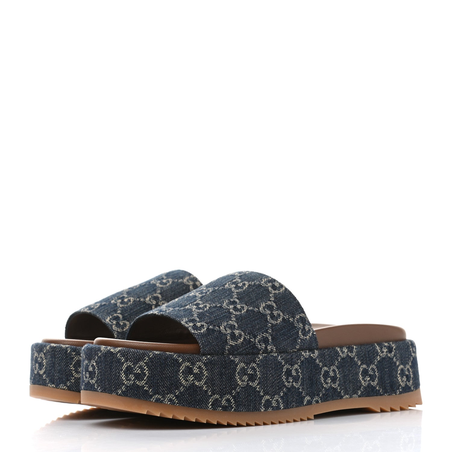 Gucci New Denim GG Monogram Angelina Platform 55mm Slide Sandals 36.5 Blue Tea 3 of 9