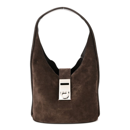 Salvatore Ferragamo Calfskin Suede Medium Archivo Gancio Hobo Testa di Moro 3 of 11