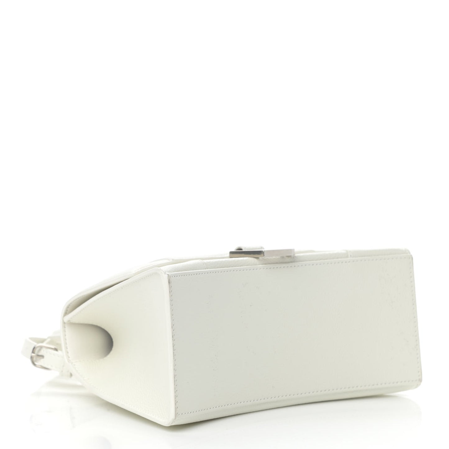 Grained Calfskin Small Hourglass Top Handle Bag White