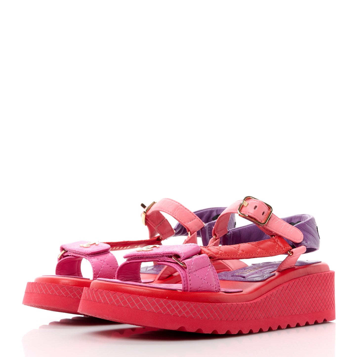 Lambskin Logo Platform Sandals 36 Red Purple Orange