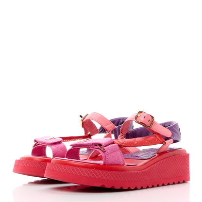 Chanel Lambskin Logo Platform Sandals 36 Red Purple Orange 3 of 9
