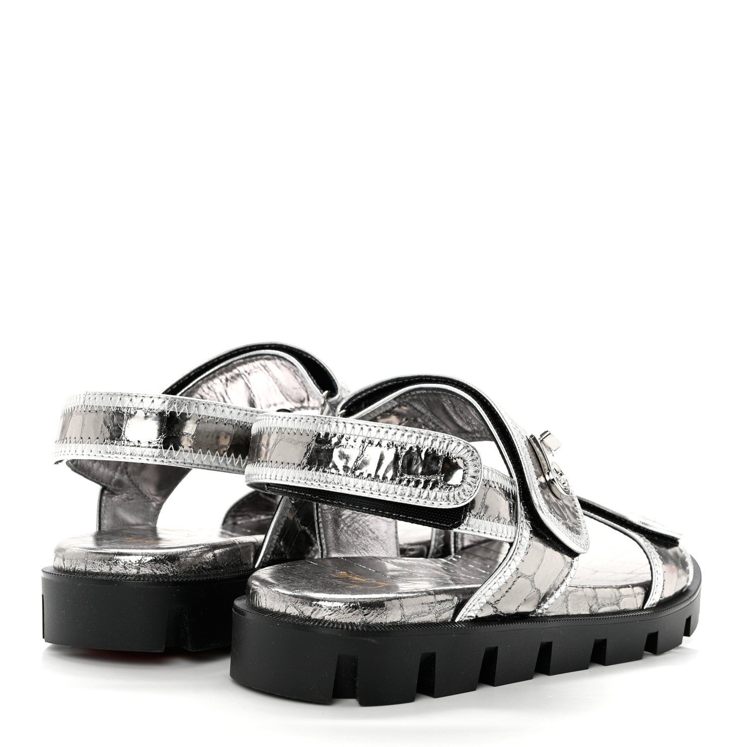 Christian Louboutin Metallic Calfskin Alligator Embossed Nappa Lock Cool Flat Sandals 37 Silver 4 of 7