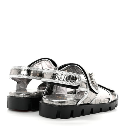 Christian Louboutin Metallic Calfskin Alligator Embossed Nappa Lock Cool Flat Sandals 37 Silver 4 of 7