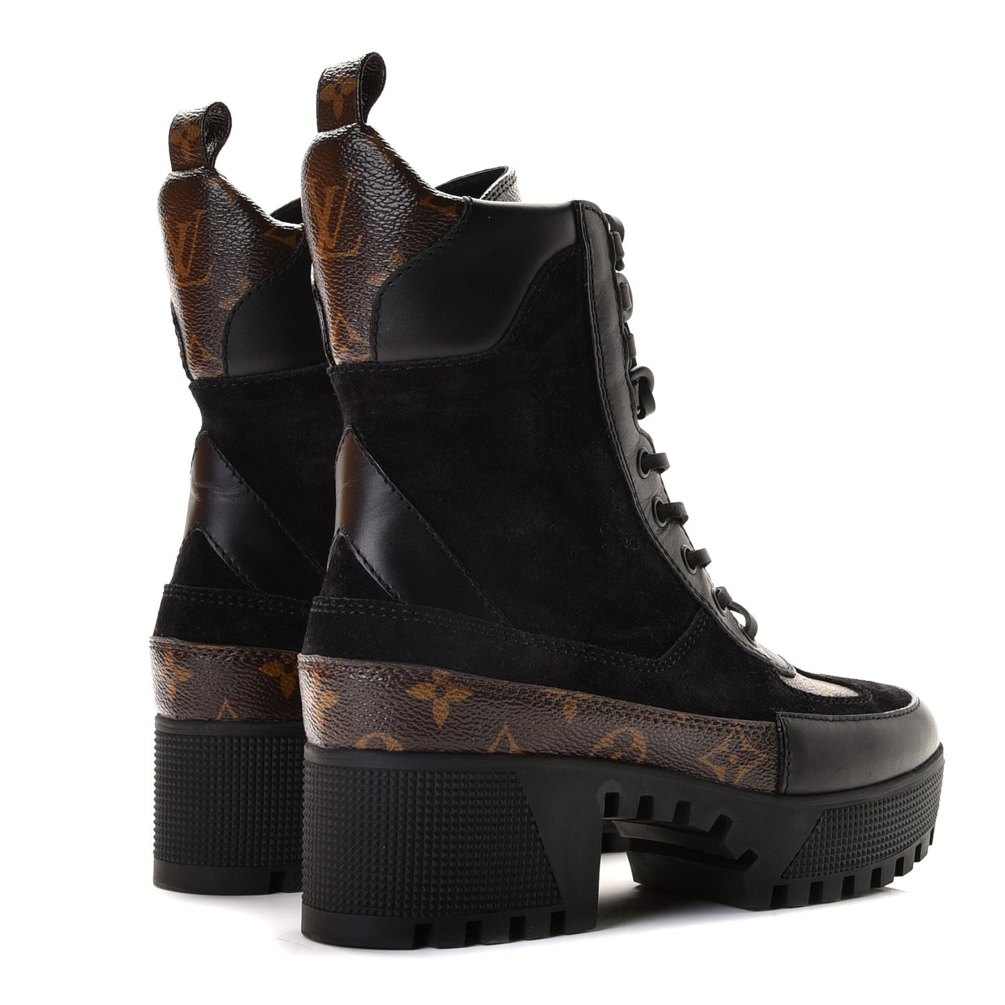Suede Calfskin Monogram Laureate Platform Desert Boots 36 Black