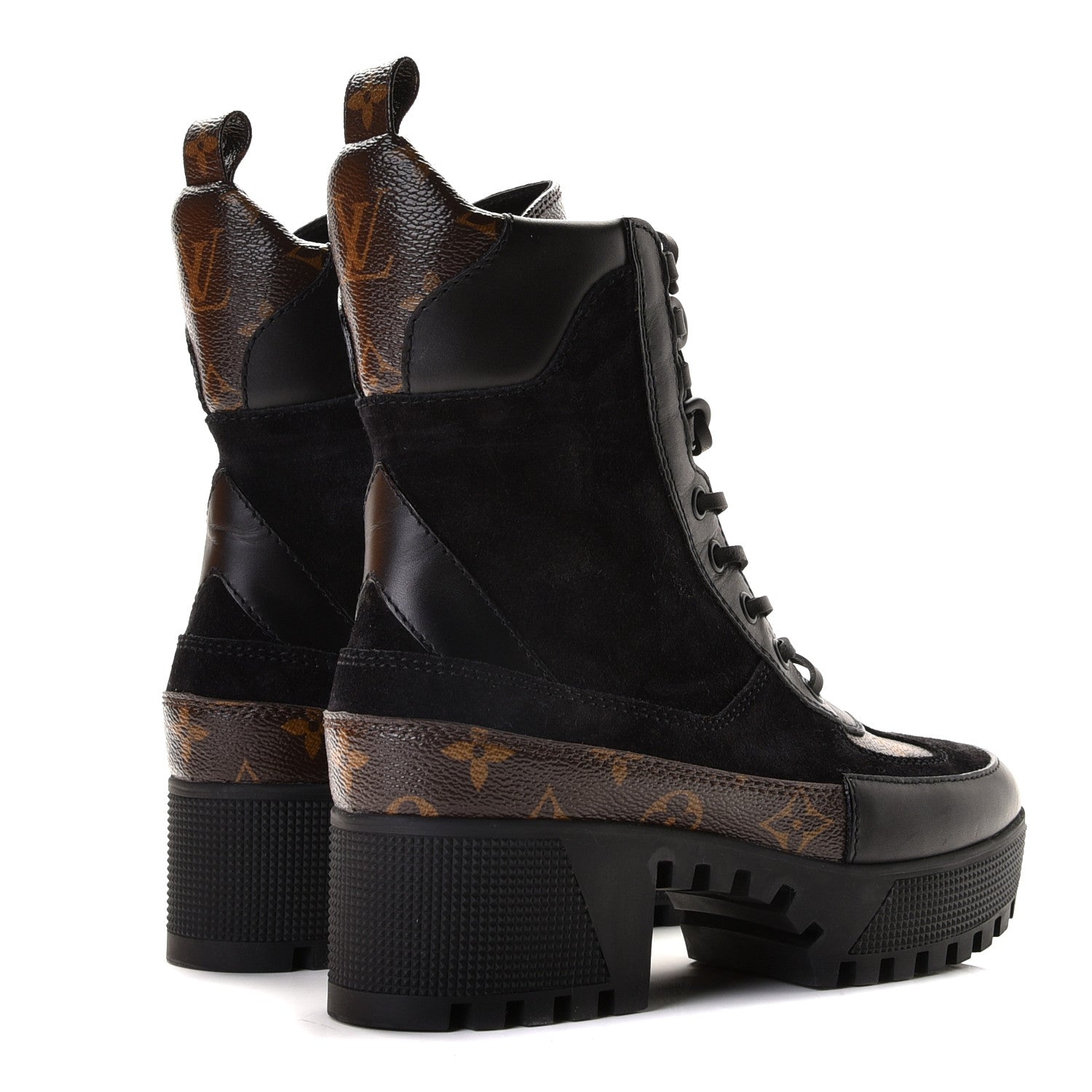 Louis Vuitton Suede Calfskin Monogram Laureate Platform Desert Boots 36 Black 3 of 9