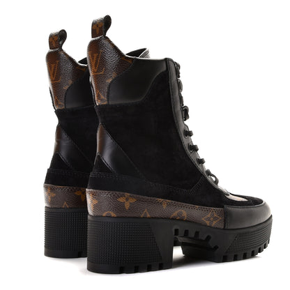 Louis Vuitton Suede Calfskin Monogram Laureate Platform Desert Boots 36 Black 3 of 9