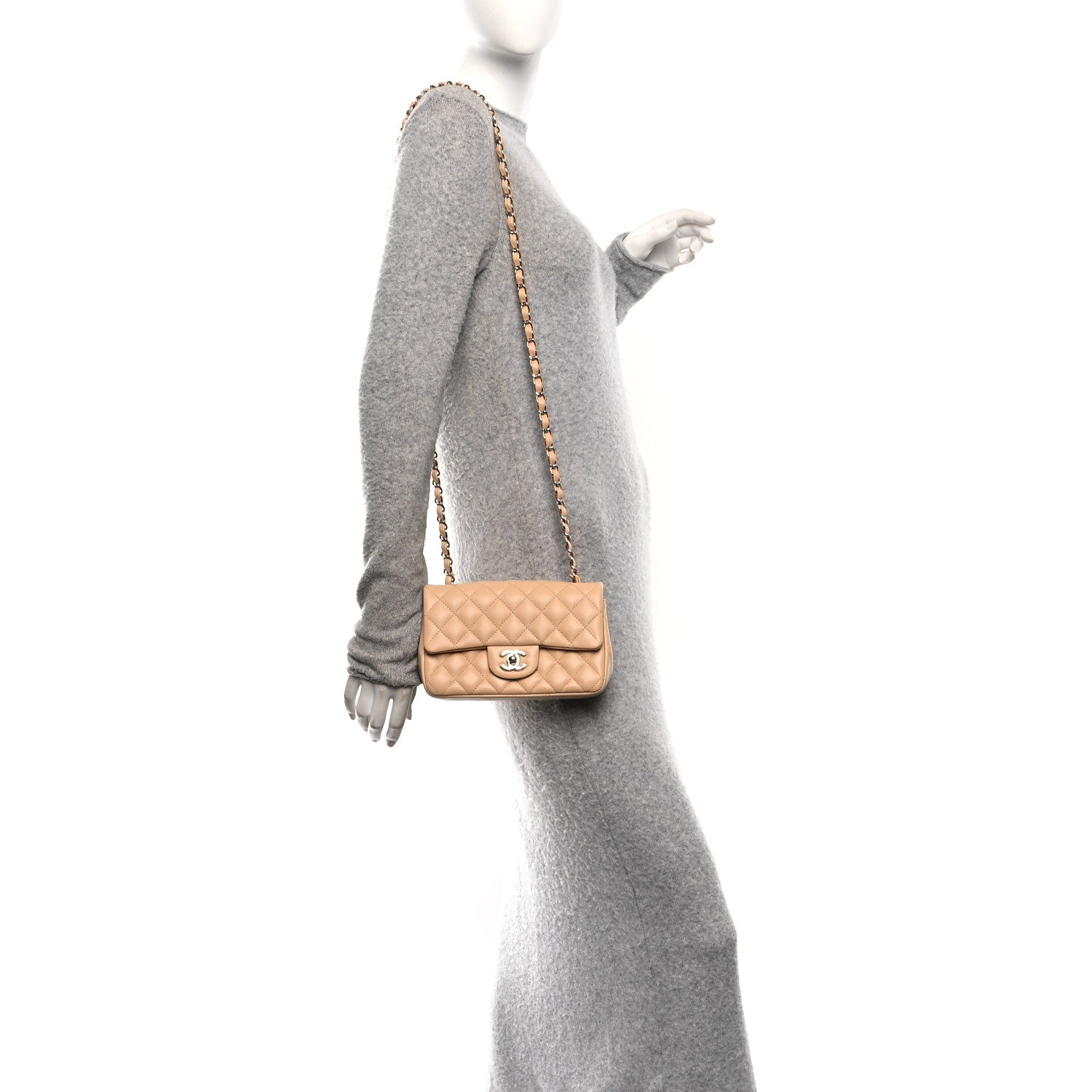 Chanel Lambskin Quilted Mini Rectangular Flap Beige 2 of 12