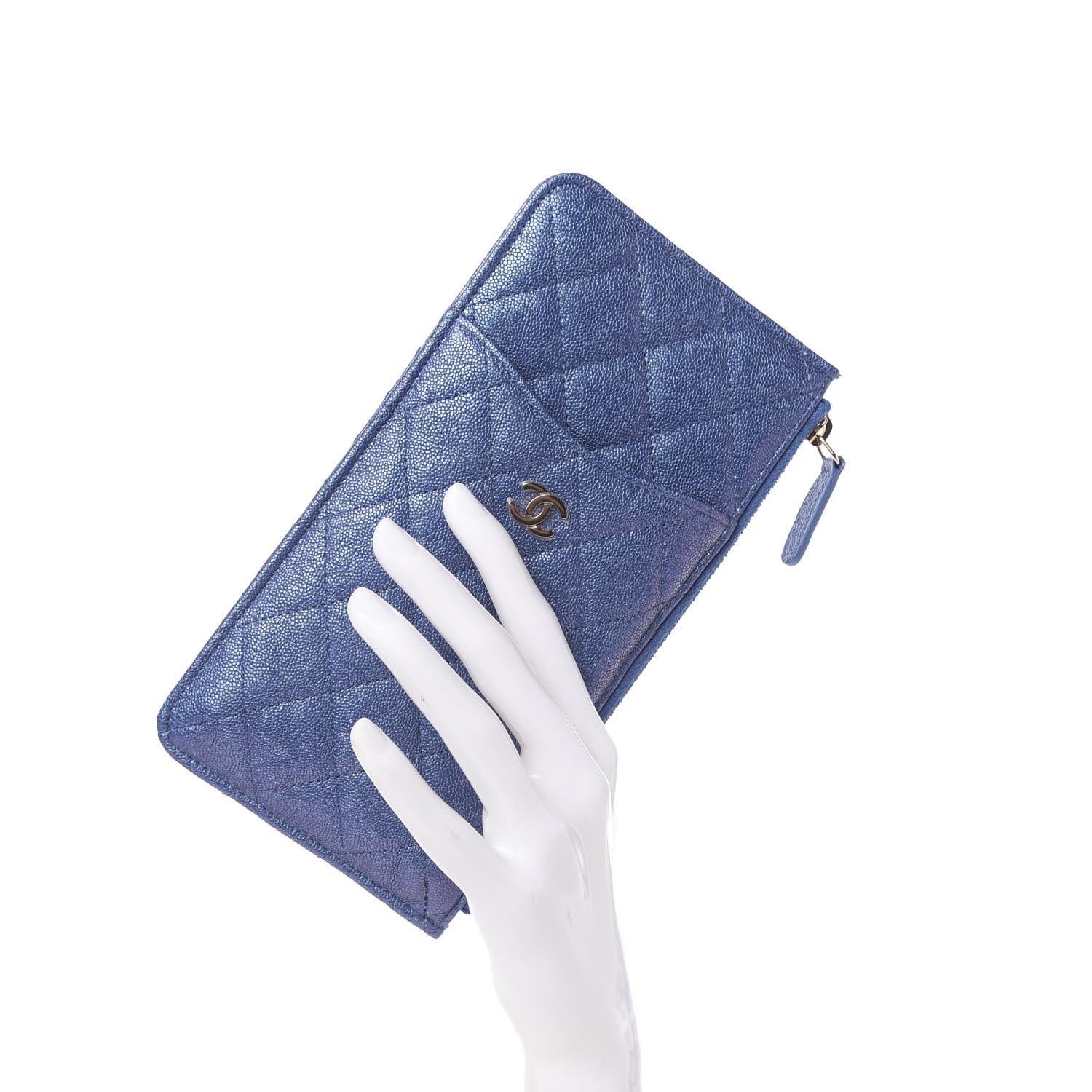 Chanel Iridescent Caviar Quilted Classic Flat Wallet Pouch Dark Blue 2 of 11