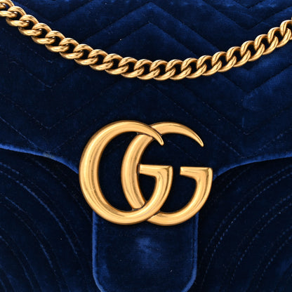 Gucci Velvet Matelasse Mini GG Marmont Shoulder Bag Cobalt Blue 8 of 14