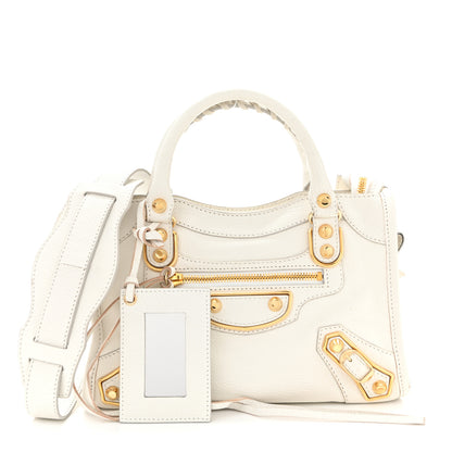 Balenciaga Chevre Gold Metallic Edge Hardware Mini City White 3 of 13