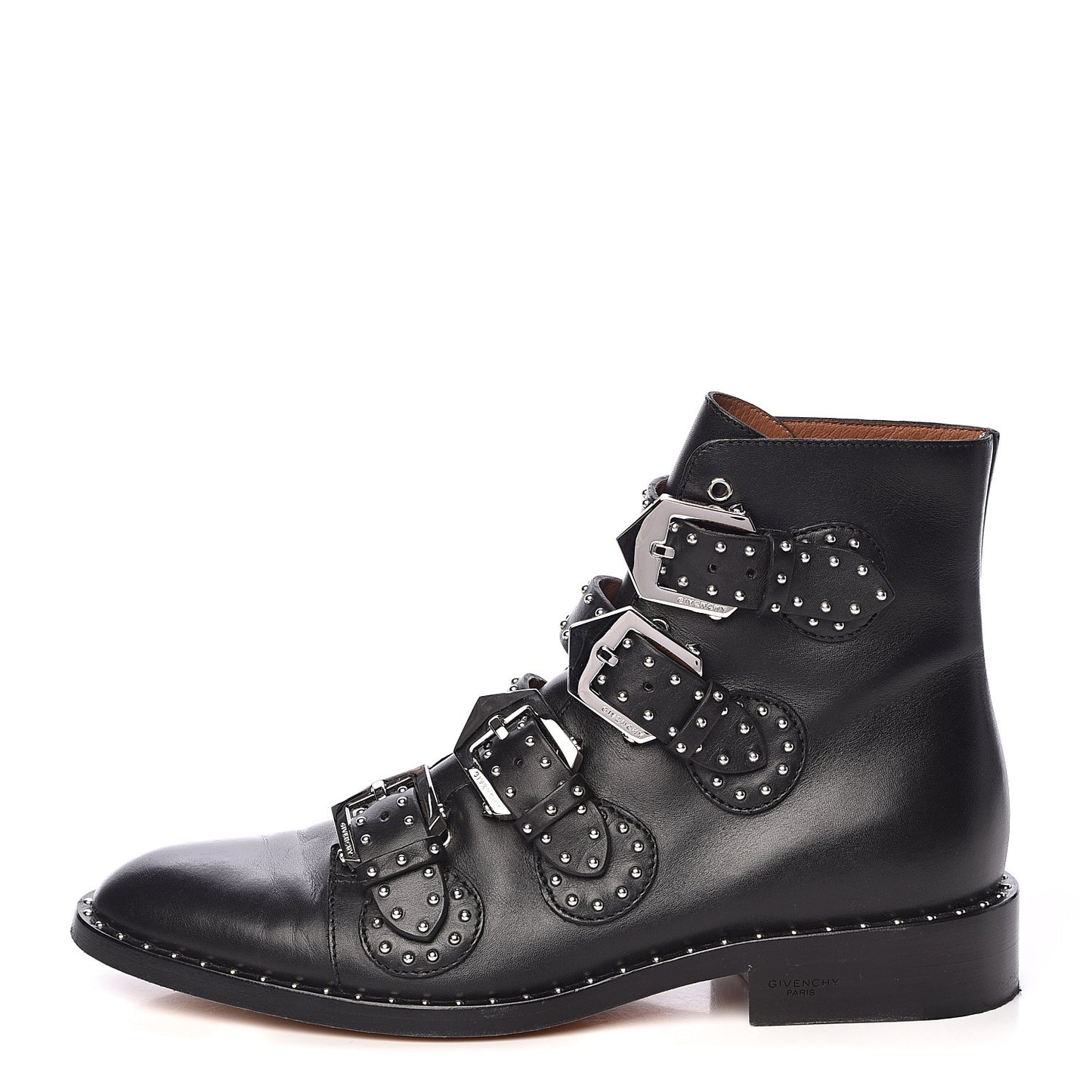 Calfskin Studded Prue Buckle Bootie 38 Black