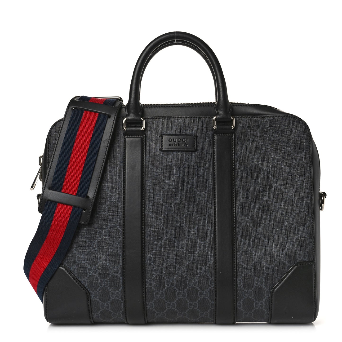 GG Supreme Monogram Appia Calfskin Web Briefcase Black