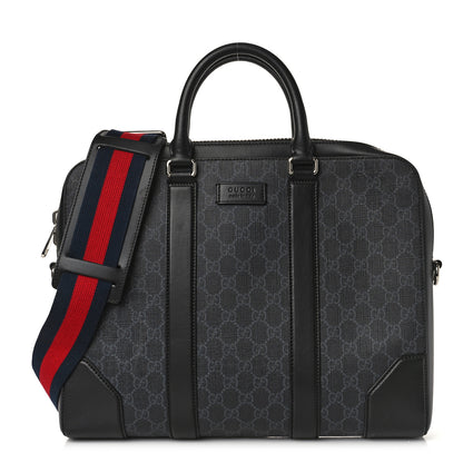 Gucci GG Supreme Monogram Appia Calfskin Web Briefcase Black 1 of 9