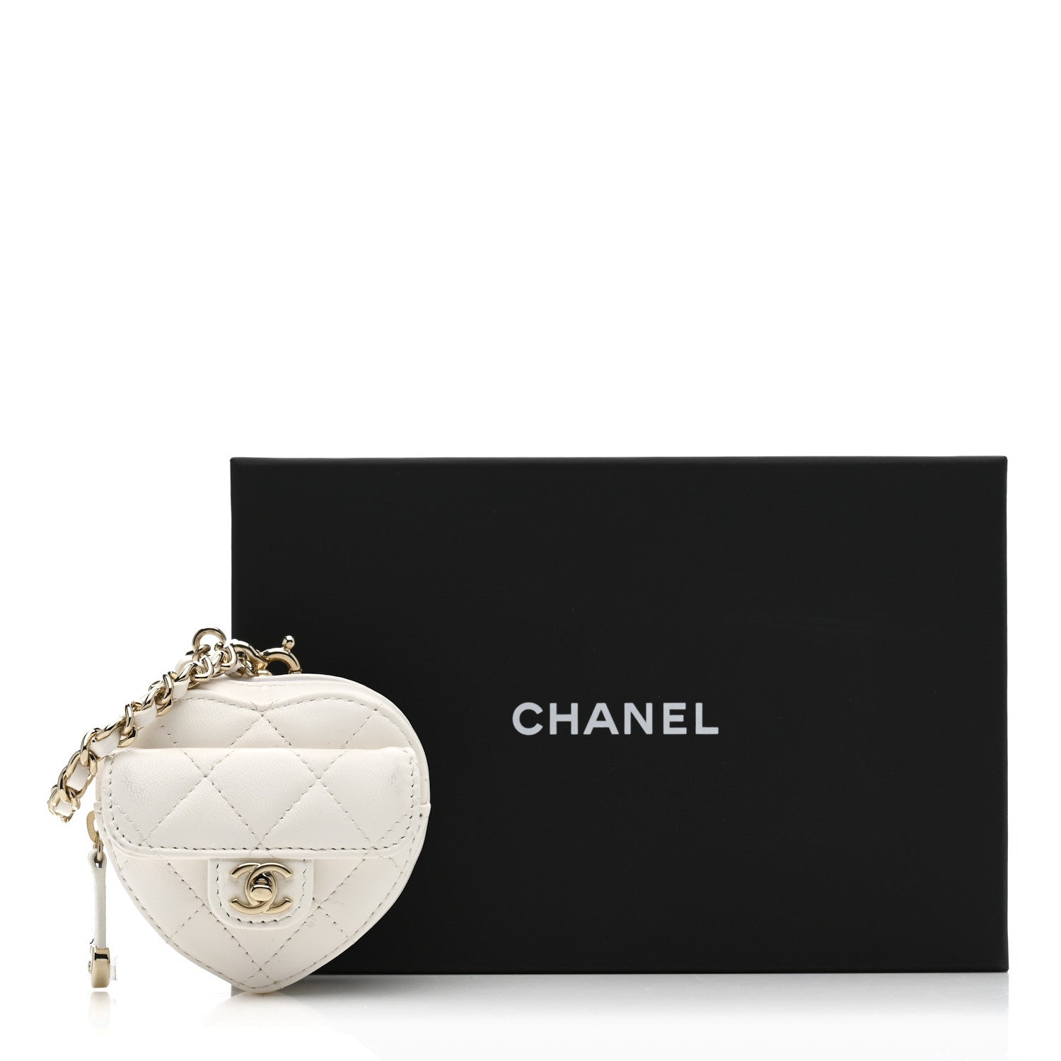 Chanel Lambskin Quilted CC Mini In Love Heart Bag Charm White