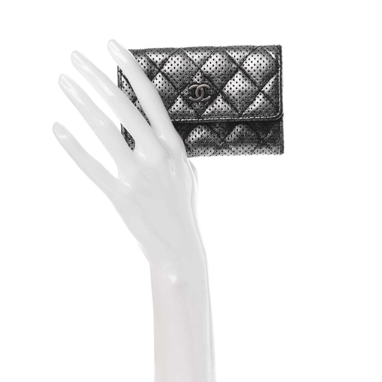 Chanel Metallic Calfskin Perforated Quilted Card Holder Grey 2 of 9