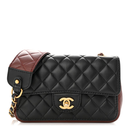 Chanel Calfskin Quilted Small Strap Into Flap Bag Black Burgundy 1 of 11