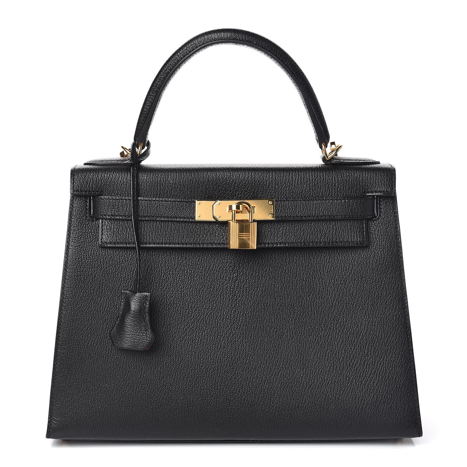 Hermes Chevre Mysore Horseshoe Kelly Sellier 28 Black Deep Red 1 of 36