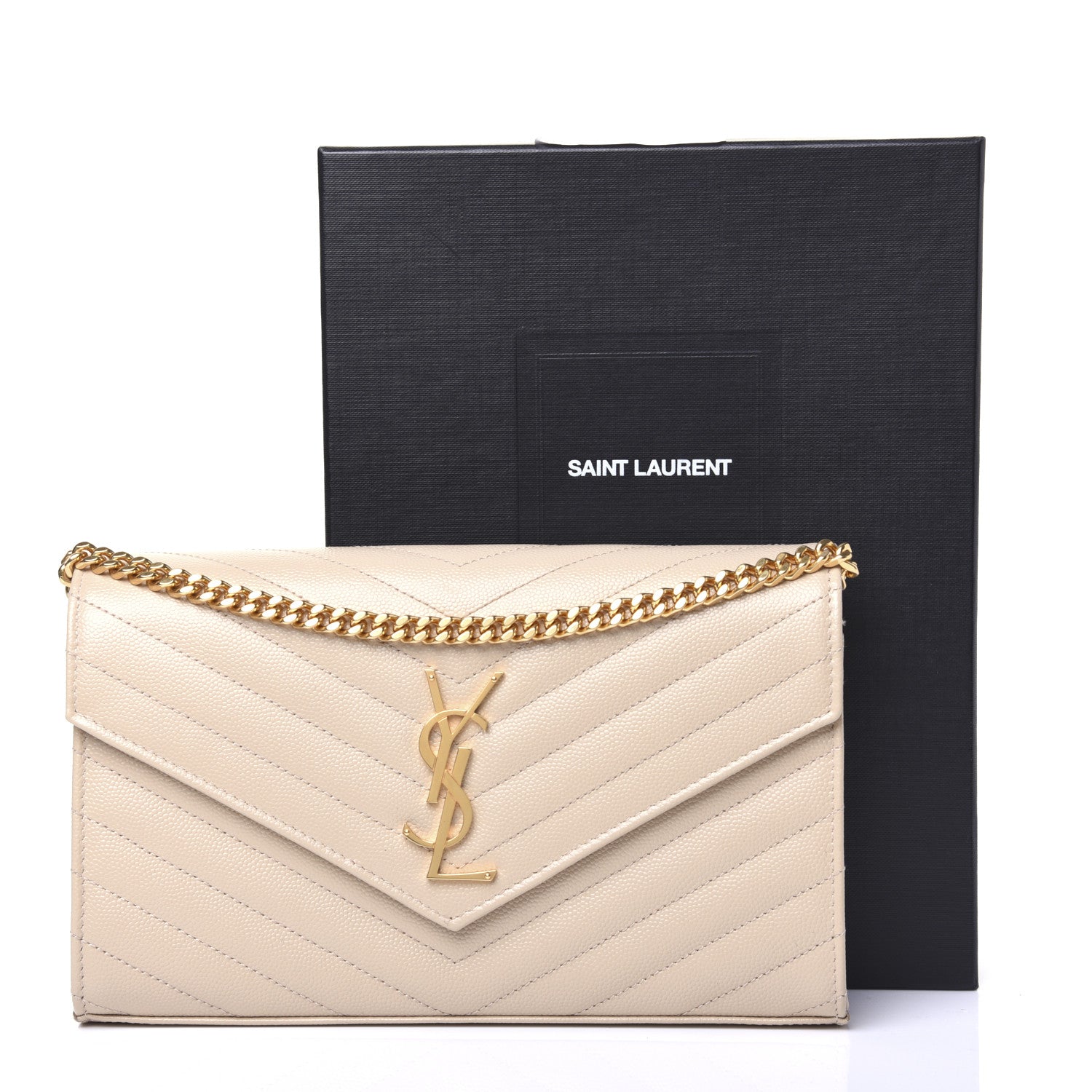 Saint Laurent Grain De Poudre Matelasse Chevron Monogram Chain Wallet Nude Powder 9 of 9