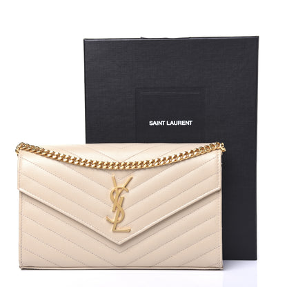 Saint Laurent Grain De Poudre Matelasse Chevron Monogram Chain Wallet Nude Powder 9 of 9