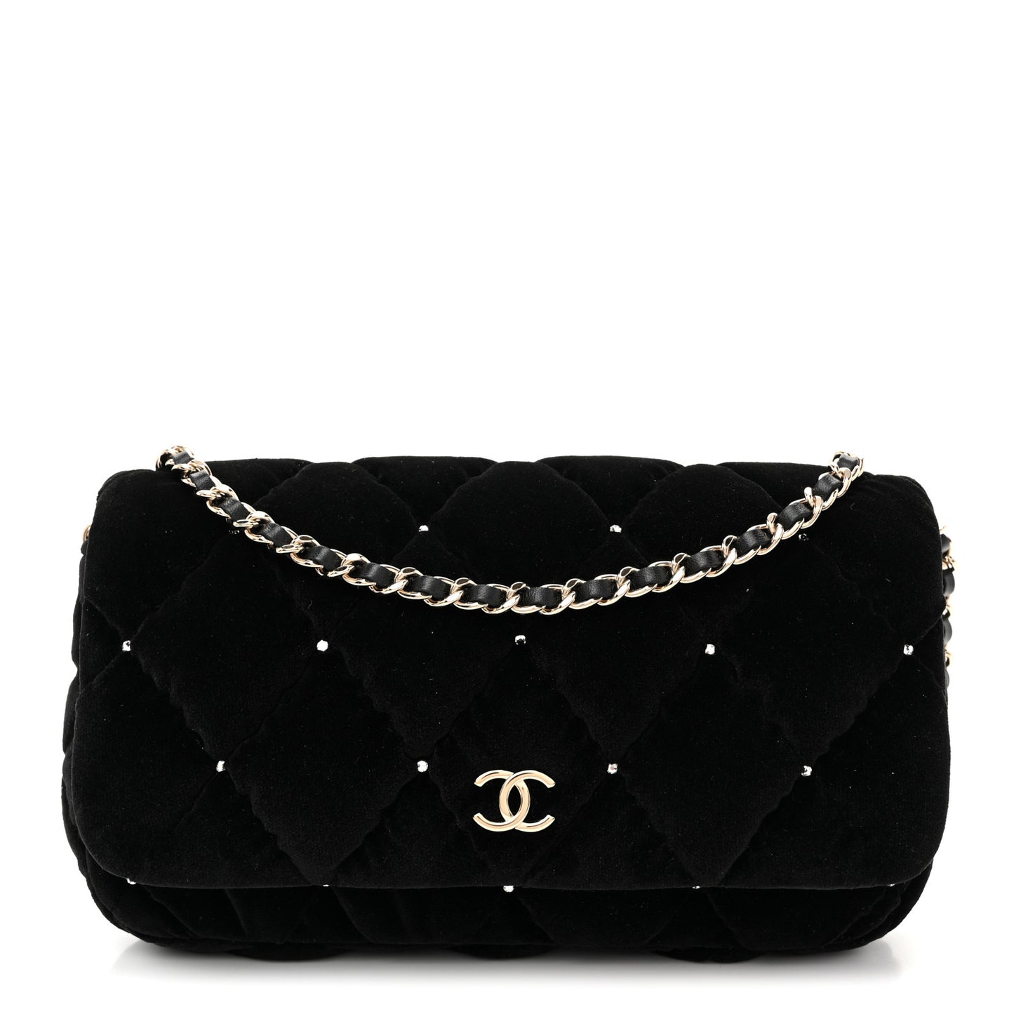Velvet Diamanté Quilted Flap Clutch Black